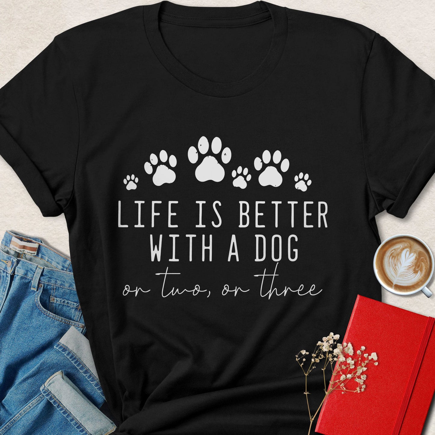 Life Is Better With A Dog Vegan Shirt Animal Lover Paw Tee
