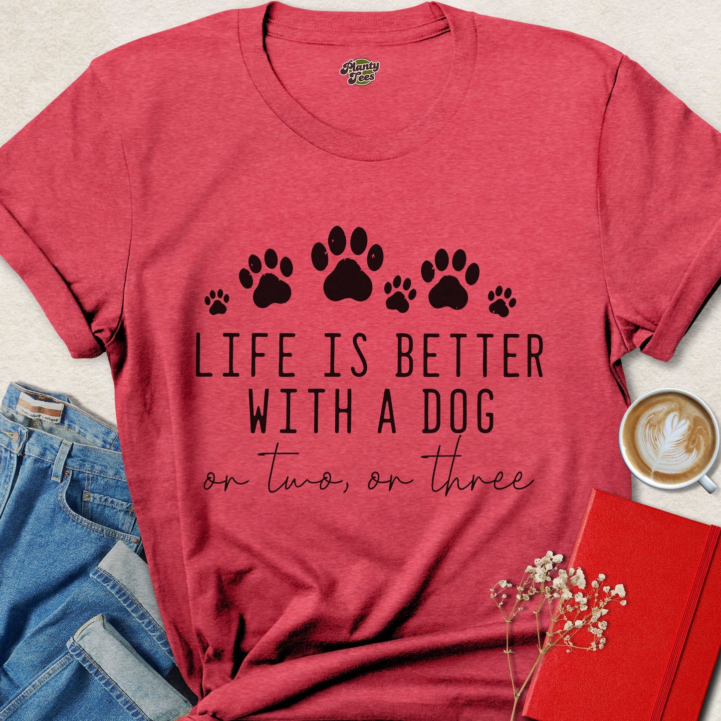 Life Is Better With A Dog Vegan Shirt Animal Lover Paw Tee