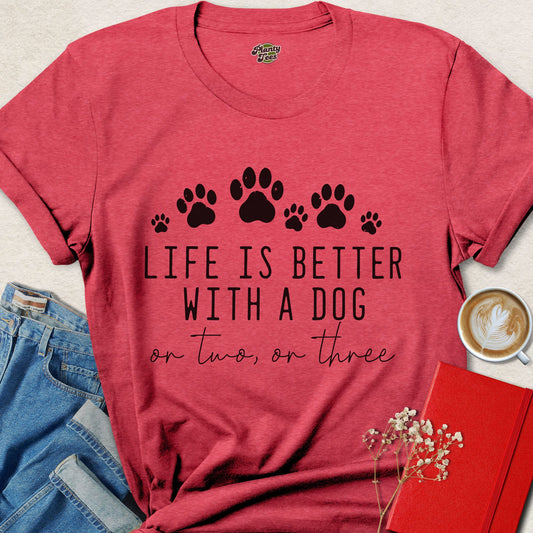 Life Is Better With A Dog Vegan Shirt Animal Lover Paw Tee