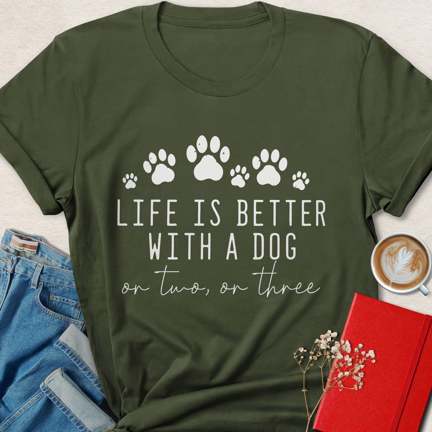 Life Is Better With A Dog Vegan Shirt Animal Lover Paw Tee