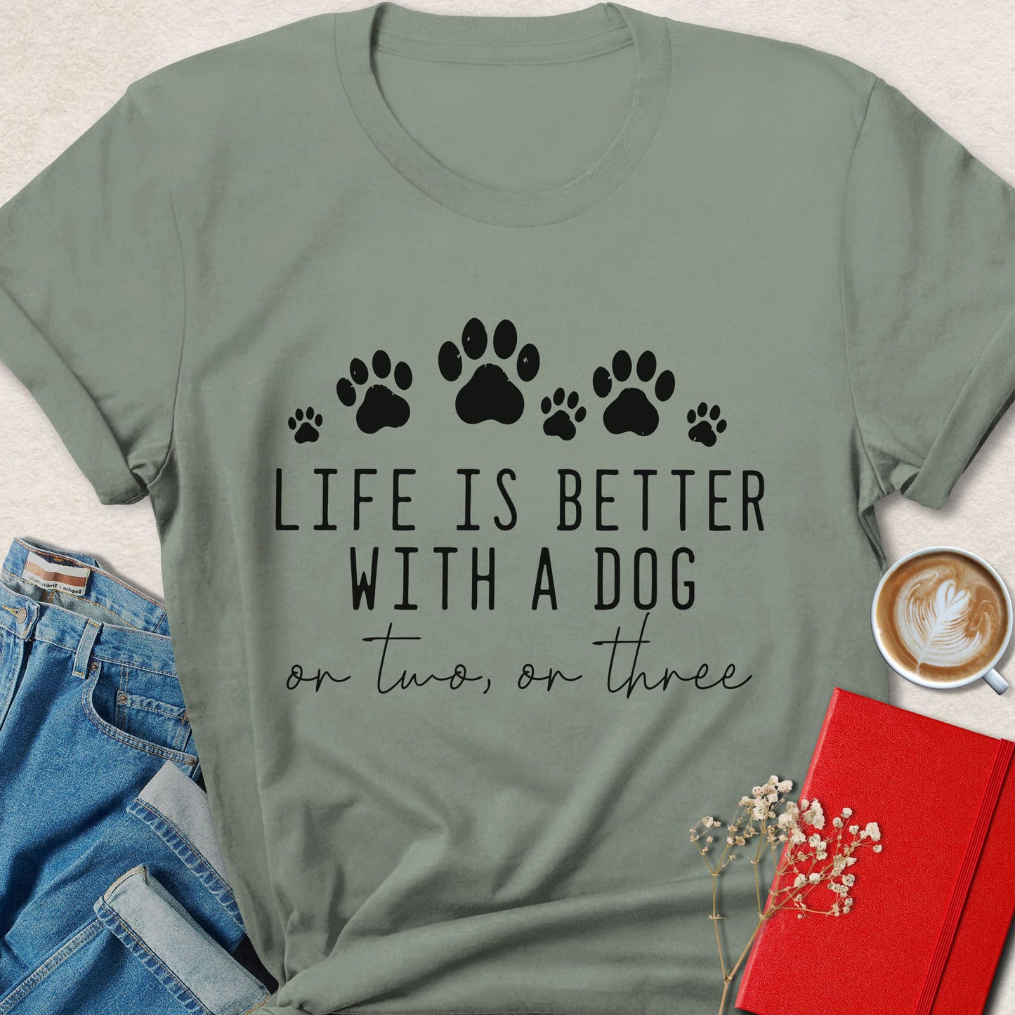 Life Is Better With A Dog Vegan Shirt Animal Lover Paw Tee