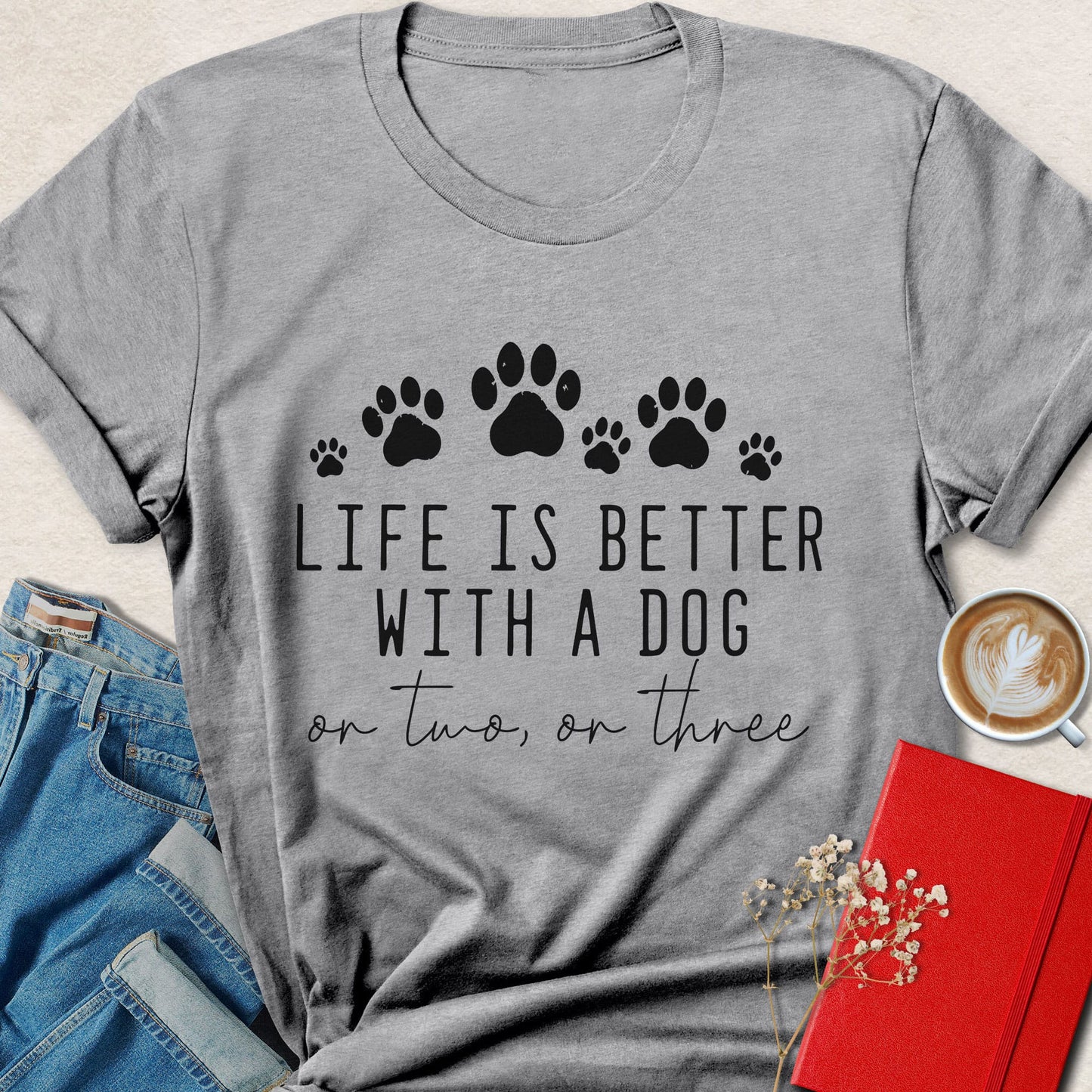 Life Is Better With A Dog Vegan Shirt Animal Lover Paw Tee
