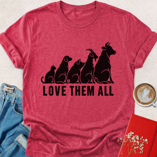 Heather red vegan t-shirt with cat silhouette graphic and bold front text