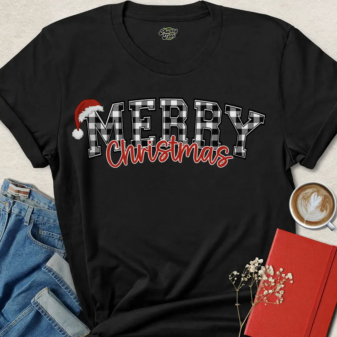 Black & White Buffalo Plaid Vegan Christmas Shirt – Festive & Cozy