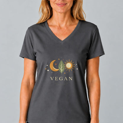Vegan Moon Sun Leaf V-Neck Shirt
