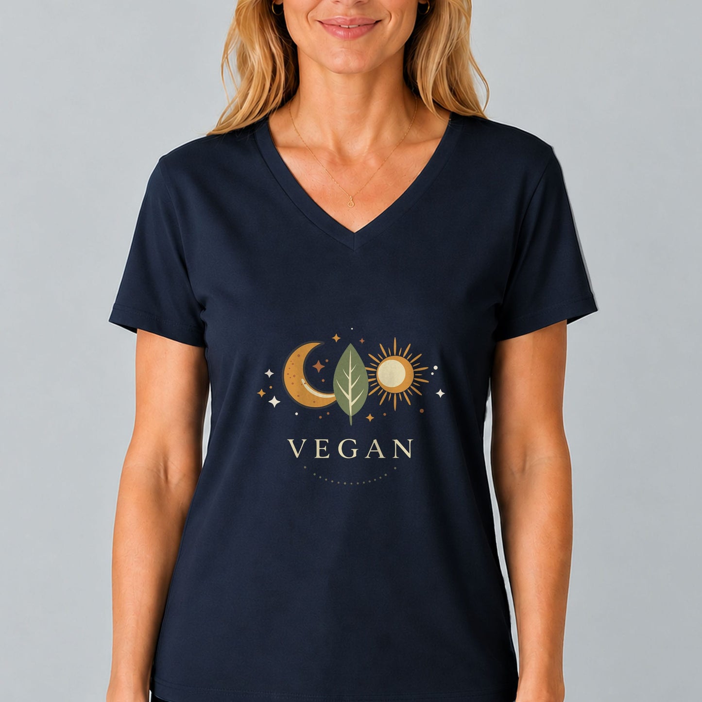 Vegan Moon Sun Leaf V-Neck Shirt