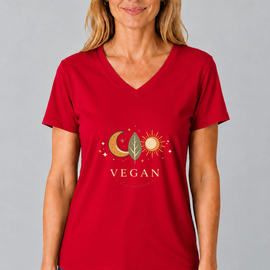 Vegan Moon Sun Leaf V-Neck Shirt