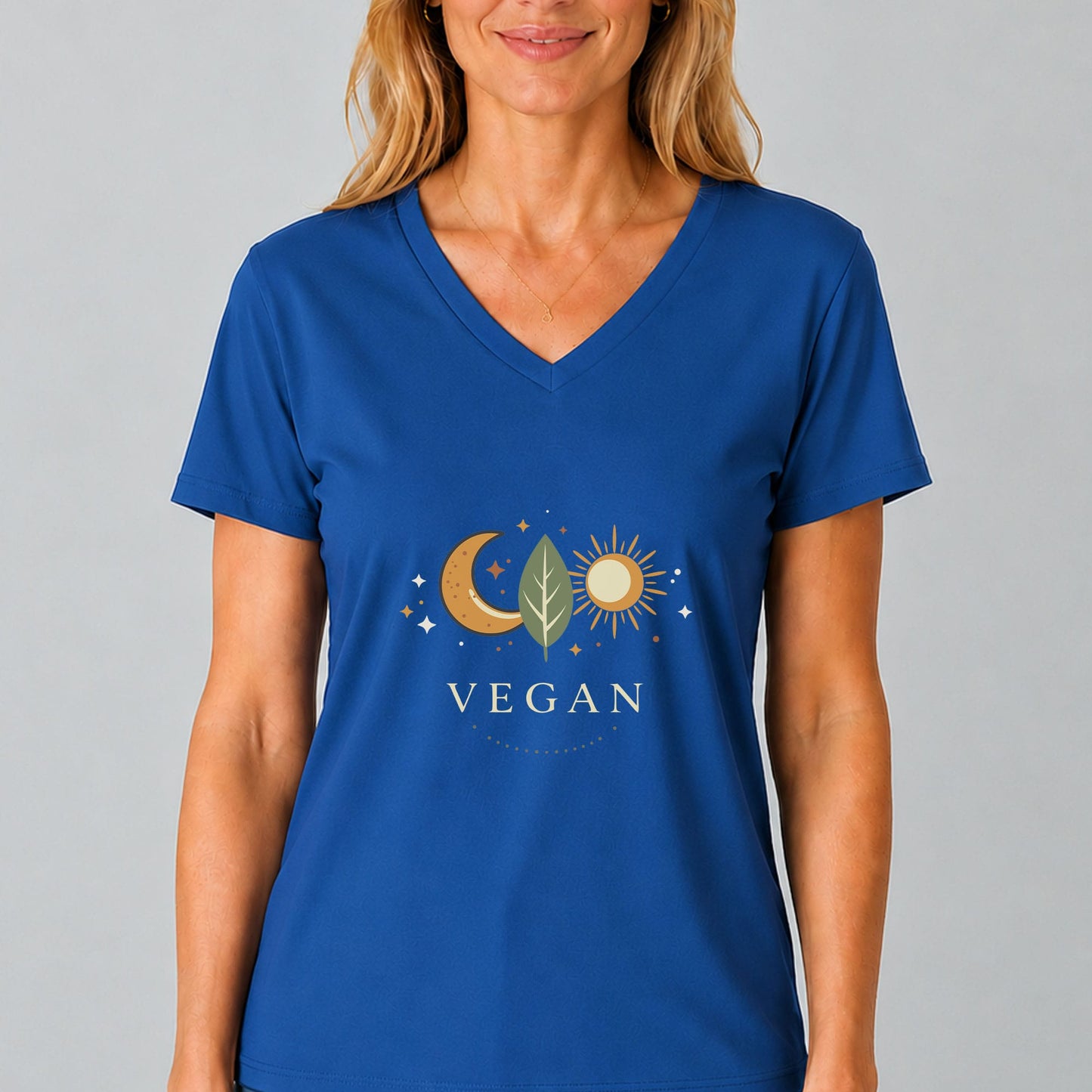 Vegan Moon Sun Leaf V-Neck Shirt