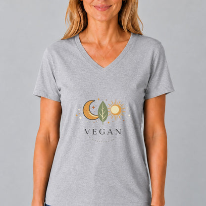 Vegan Moon Sun Leaf V-Neck Shirt