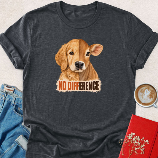 Dark heather gray T-shirt with dog graphic and 'NO DIFFERENCE' print