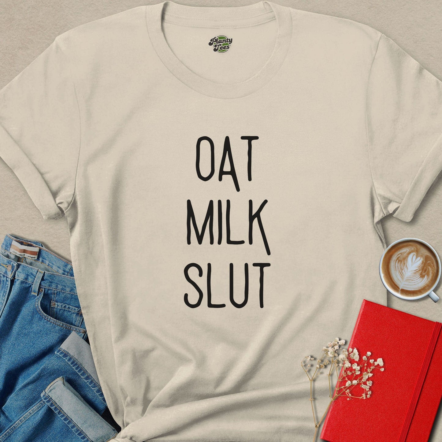 Oat Milk Lover Funny Vegan Coffee Statement Tee