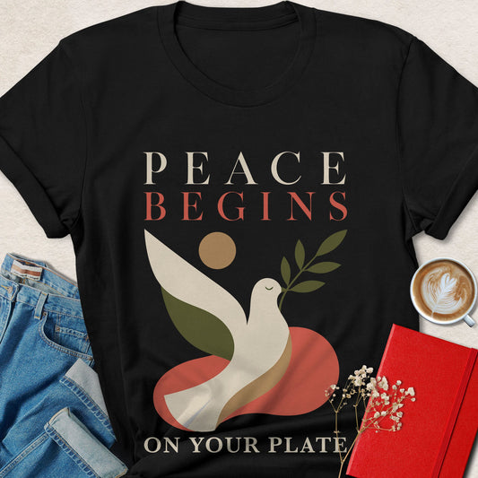 Peace Begins on Your Plate Vintage Floral Dove Vegan T-shirt