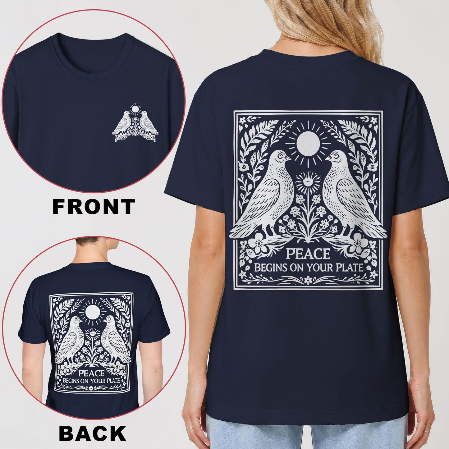 Peace Begins on Your Plate Back Print T-Shirt