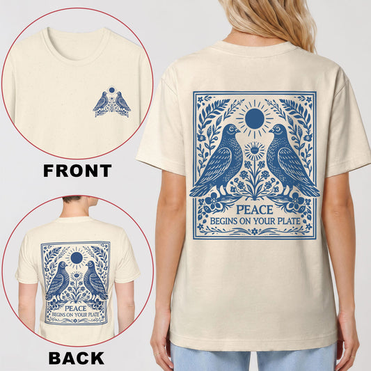 Peace Begins on Your Plate Back Print T-Shirt