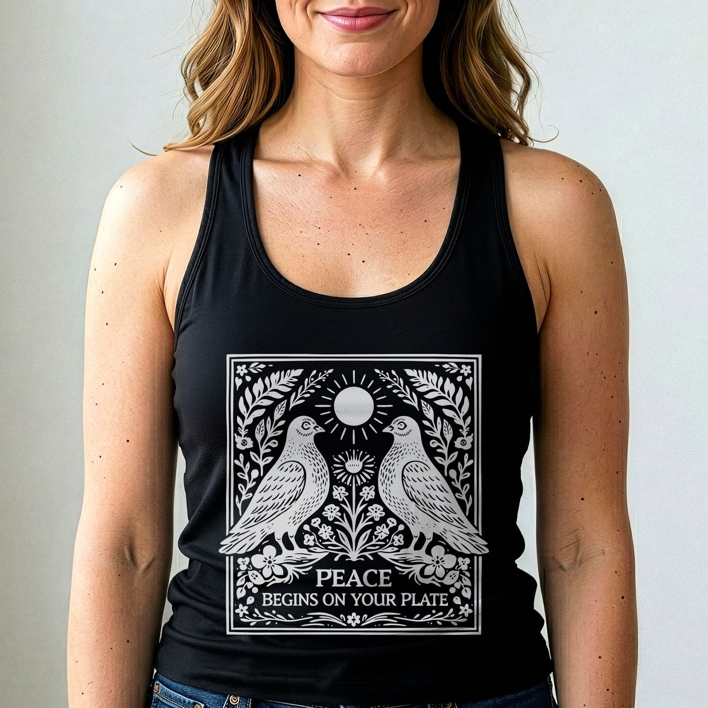 Peace Begins On Your Plate Vegan Tank Top Pigeon Shirt