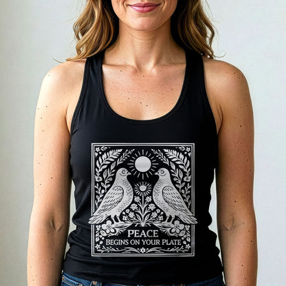 Peace Begins On Your Plate Vegan Tank Top Pigeon Shirt