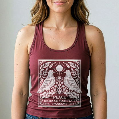 Peace Begins On Your Plate Vegan Tank Top Pigeon Shirt