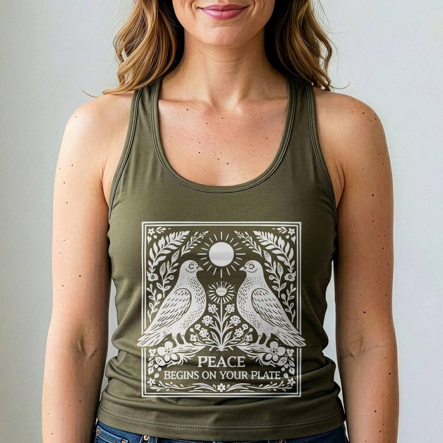 Peace Begins On Your Plate Vegan Tank Top Pigeon Shirt