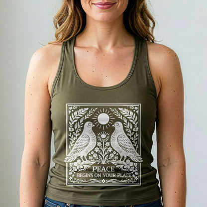 Peace Begins On Your Plate Vegan Tank Top Pigeon Shirt