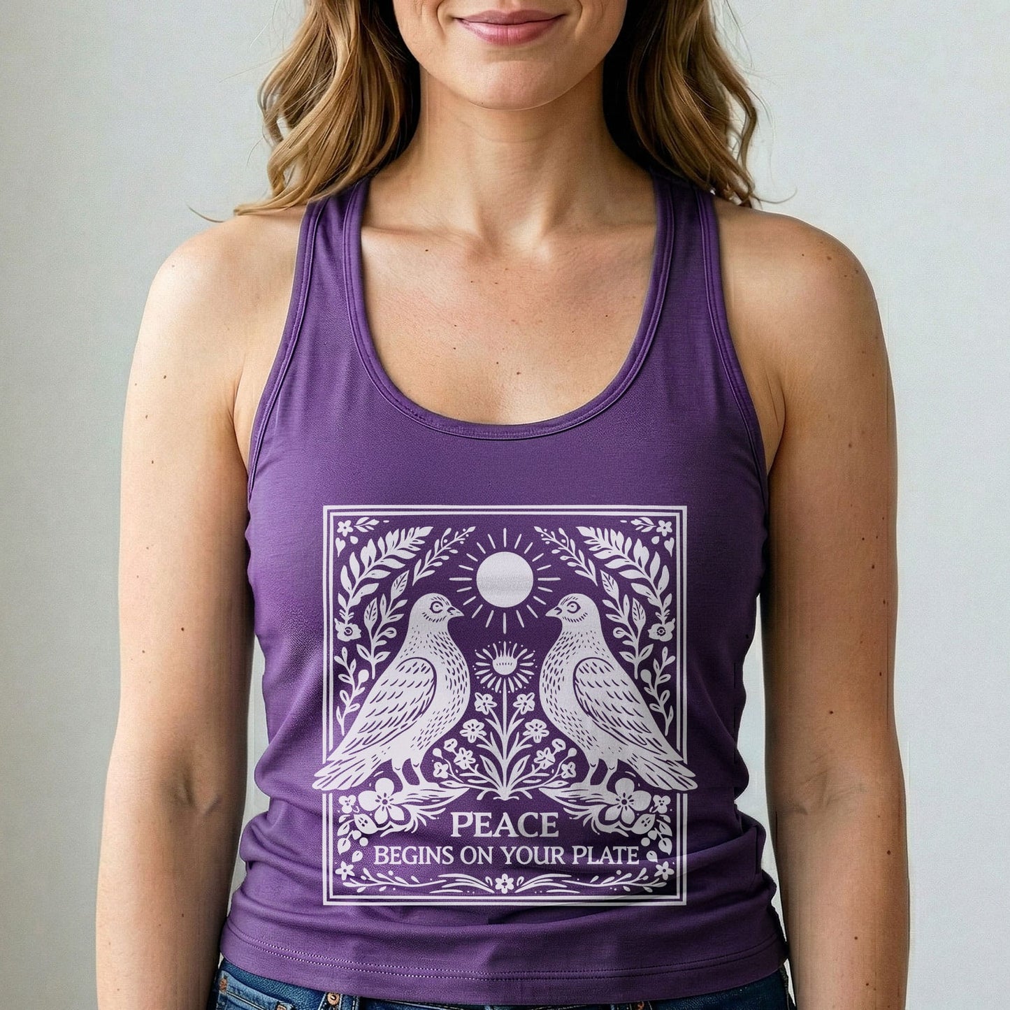 Peace Begins On Your Plate Vegan Tank Top Pigeon Shirt