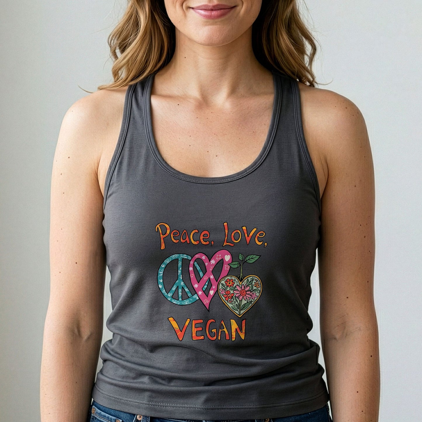 Peace Love Vegan Tank Top Retro Plant Based Shirt