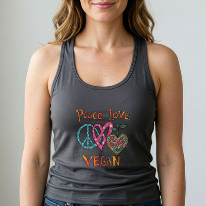 Peace Love Vegan Tank Top Retro Plant Based Shirt