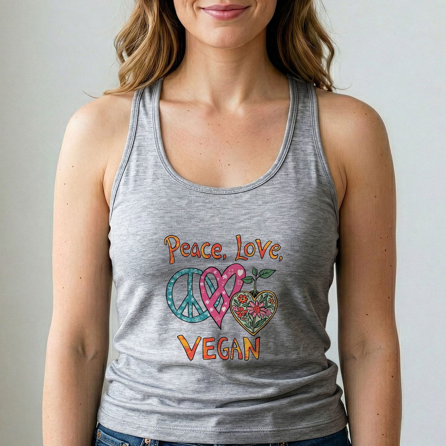 Peace Love Vegan Tank Top Retro Plant Based Shirt