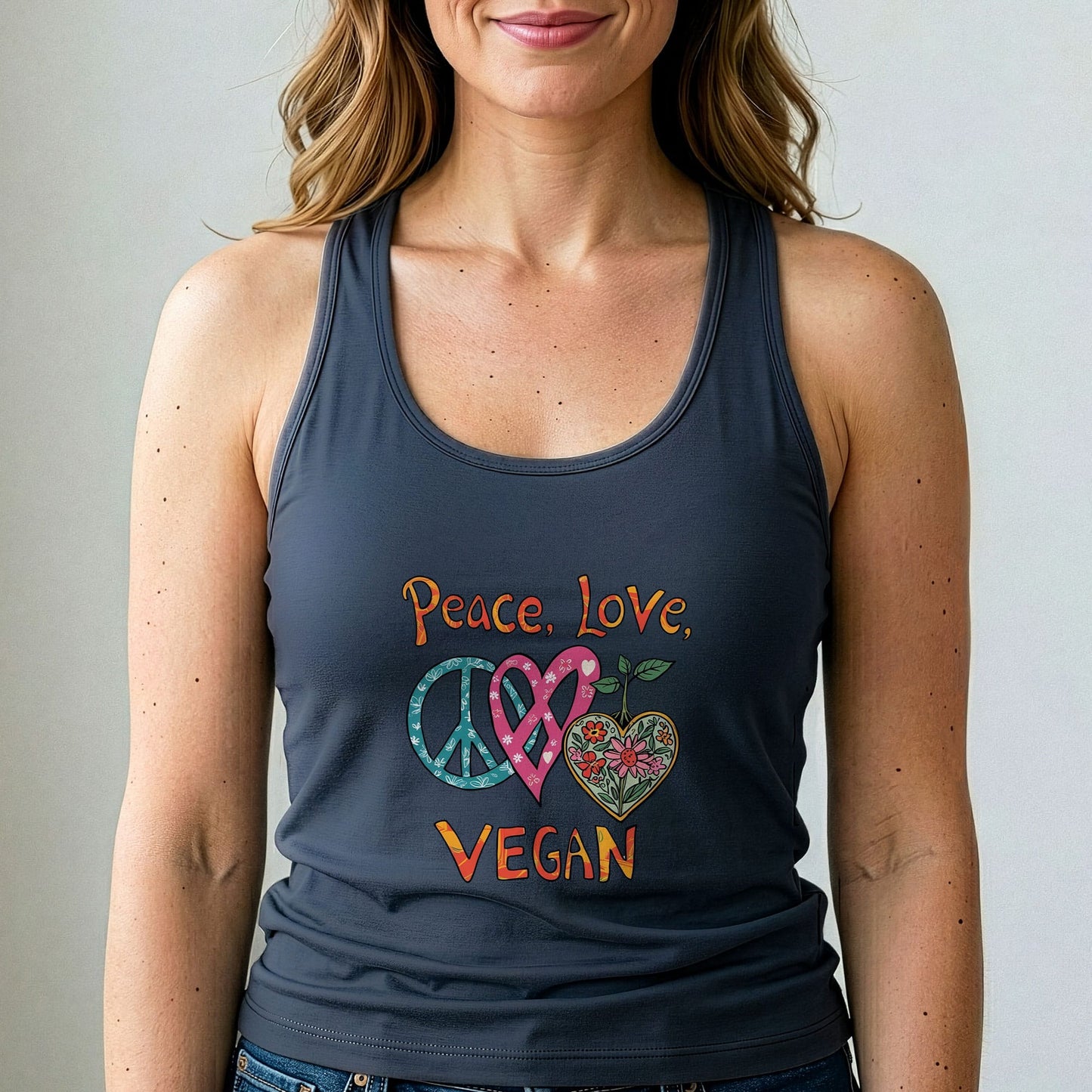 Peace Love Vegan Tank Top Retro Plant Based Shirt