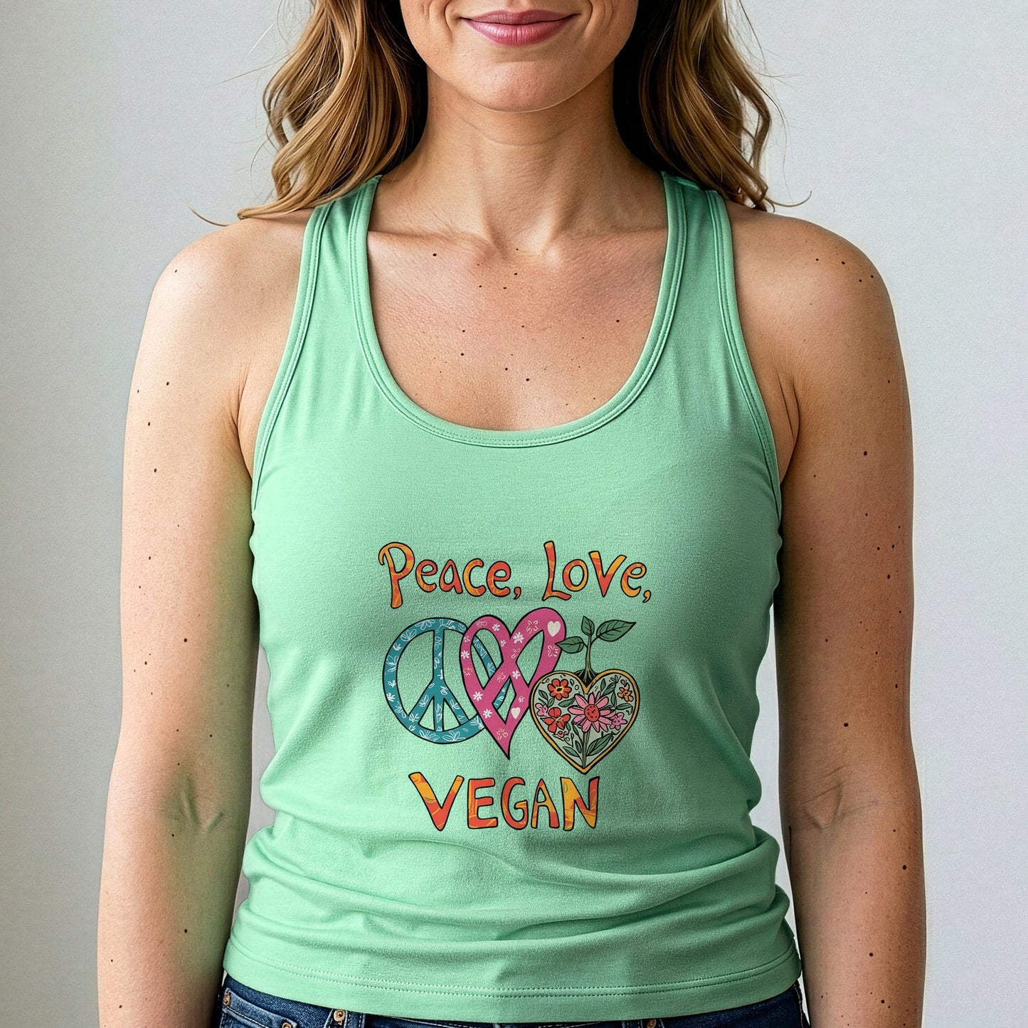 Peace Love Vegan Tank Top Retro Plant Based Shirt