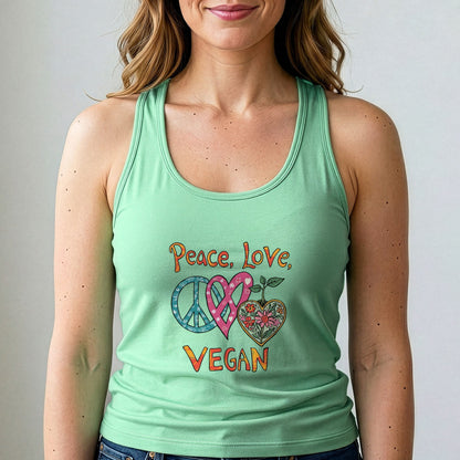 Peace Love Vegan Tank Top Retro Plant Based Shirt