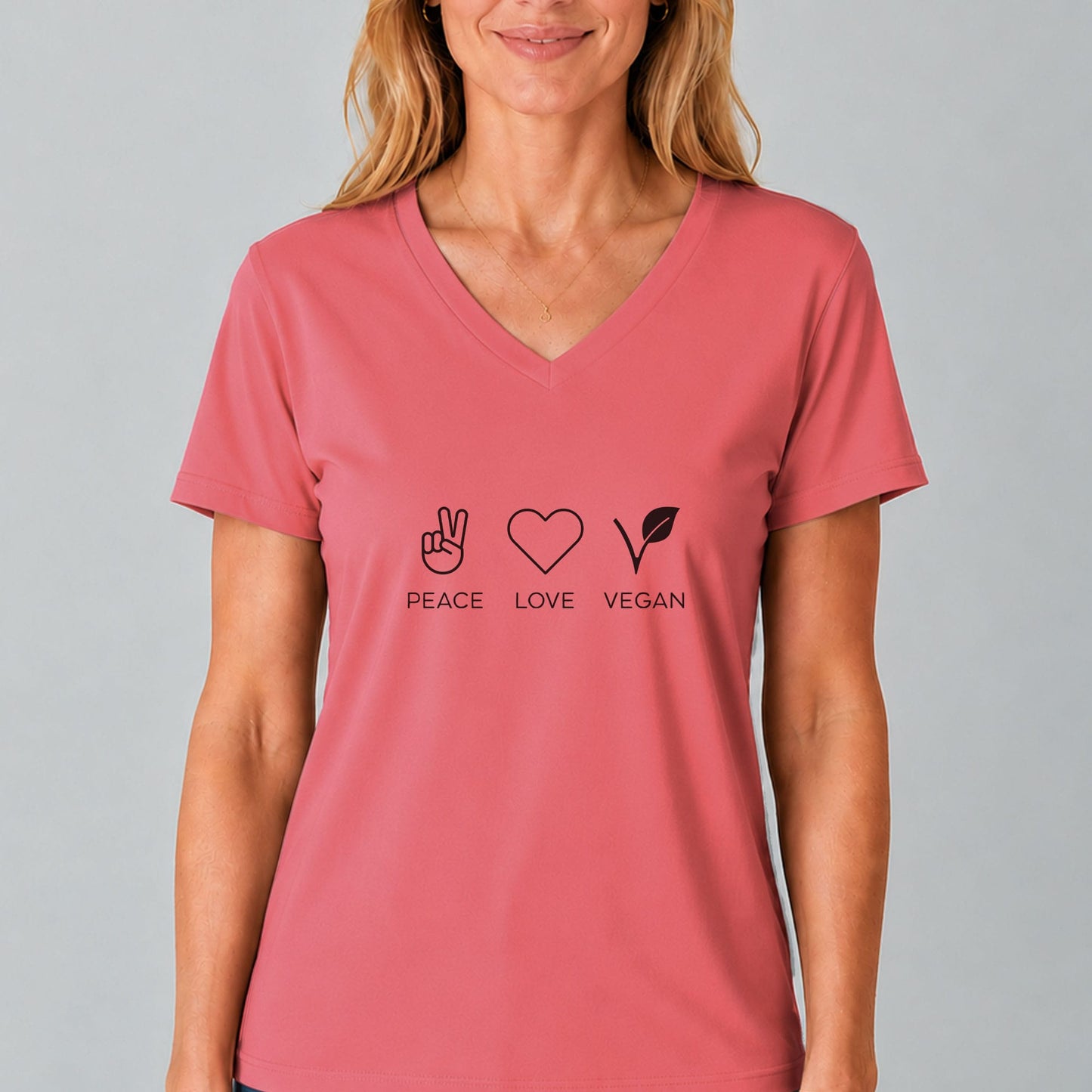 Peace Love Vegan V-Neck T-Shirt | Minimalist Vegan Tee