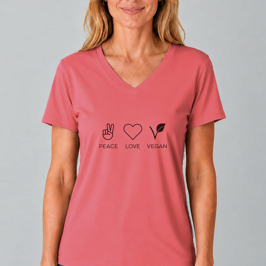 Peace Love Vegan V-Neck T-Shirt | Minimalist Vegan Tee