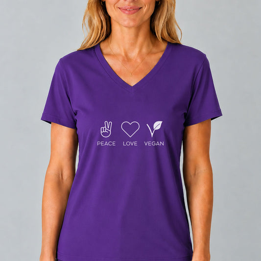 Peace Love Vegan V-Neck T-Shirt | Minimalist Vegan Tee