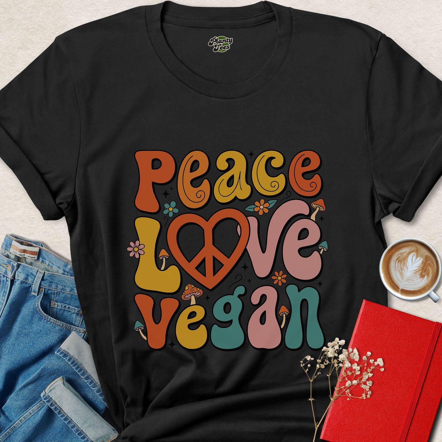 Vegan Peace Love Shirt Retro Animal Rights Graphic Tee