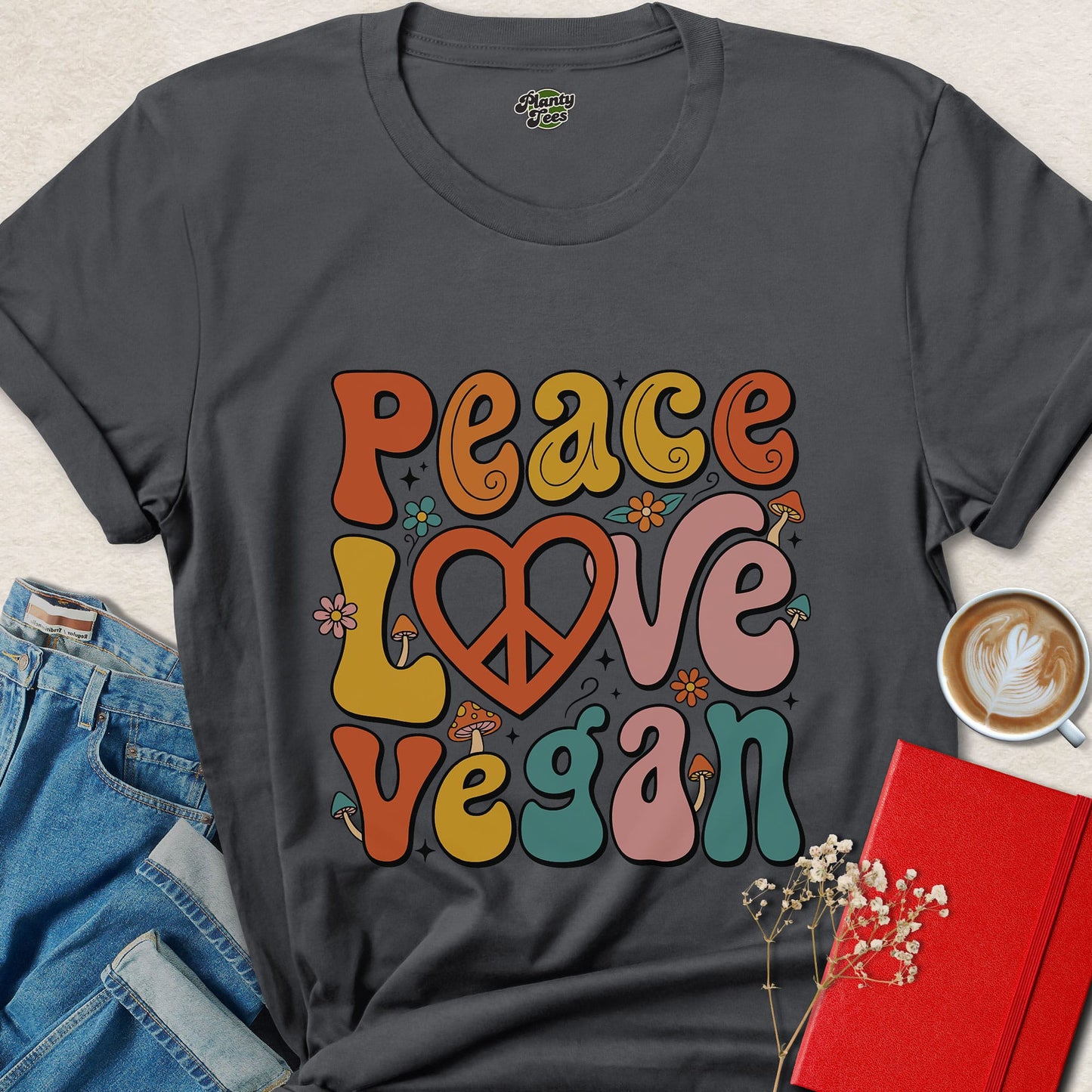Vegan Peace Love Shirt Retro Animal Rights Graphic Tee