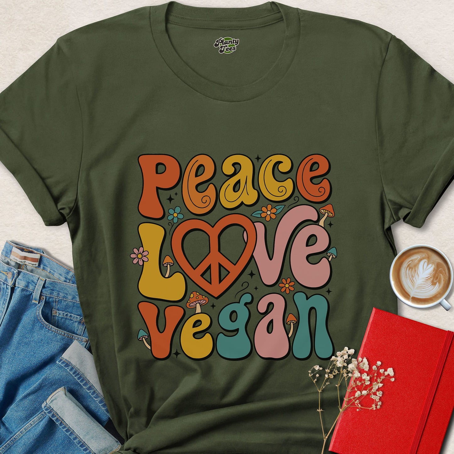 Vegan Peace Love Shirt Retro Animal Rights Graphic Tee