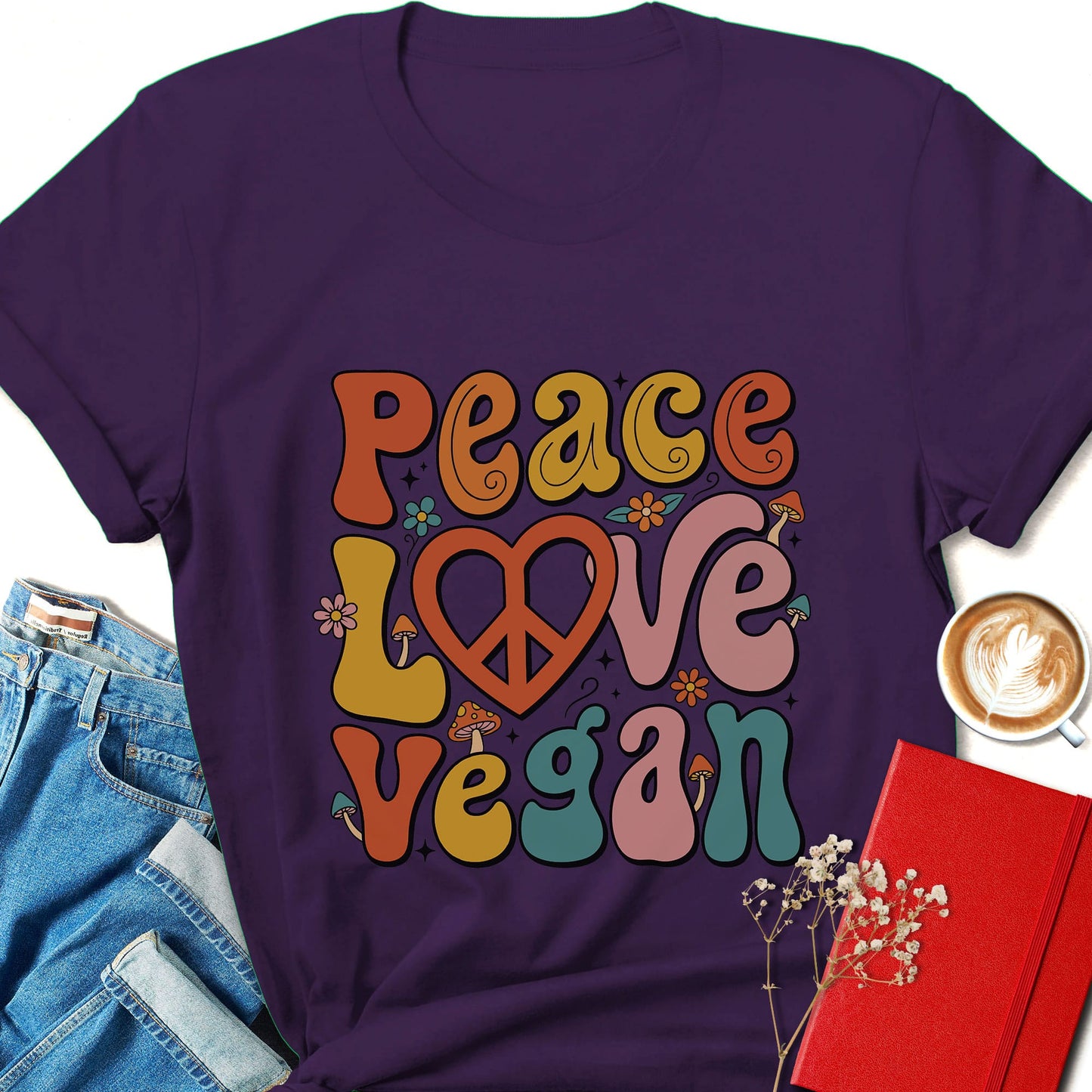 Vegan Peace Love Shirt Retro Animal Rights Graphic Tee