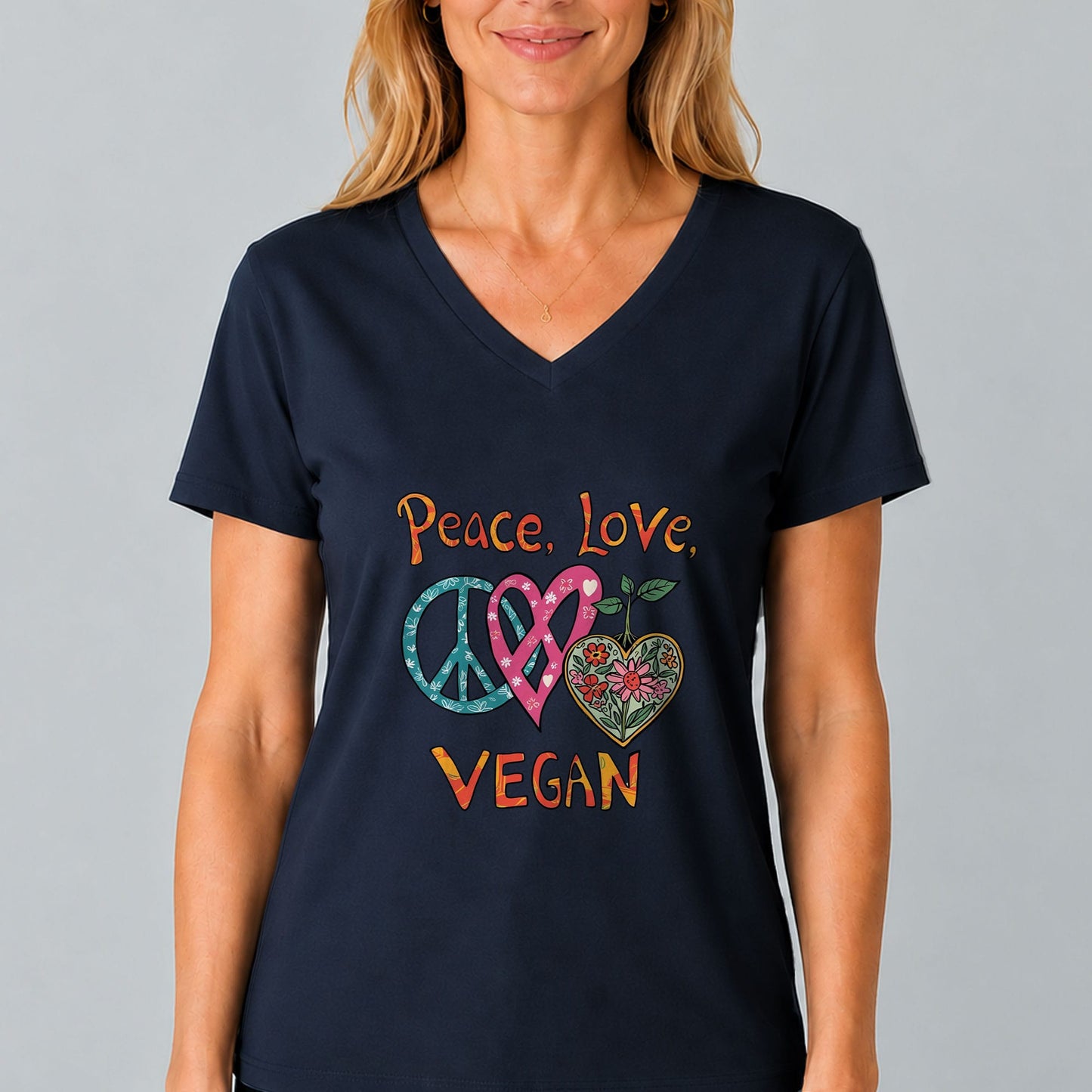 Peace Love Vegan V-Neck T-Shirt