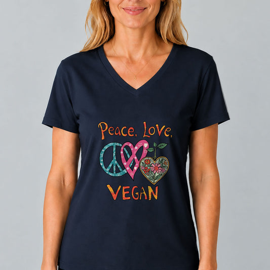 Peace Love Vegan V-Neck T-Shirt
