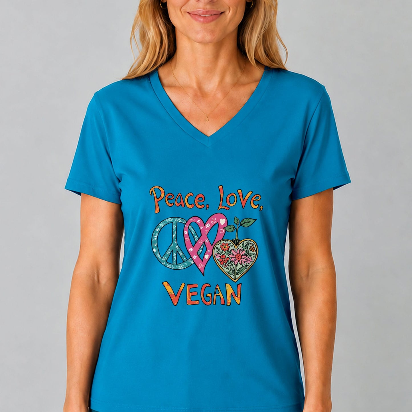 Peace Love Vegan V-Neck T-Shirt