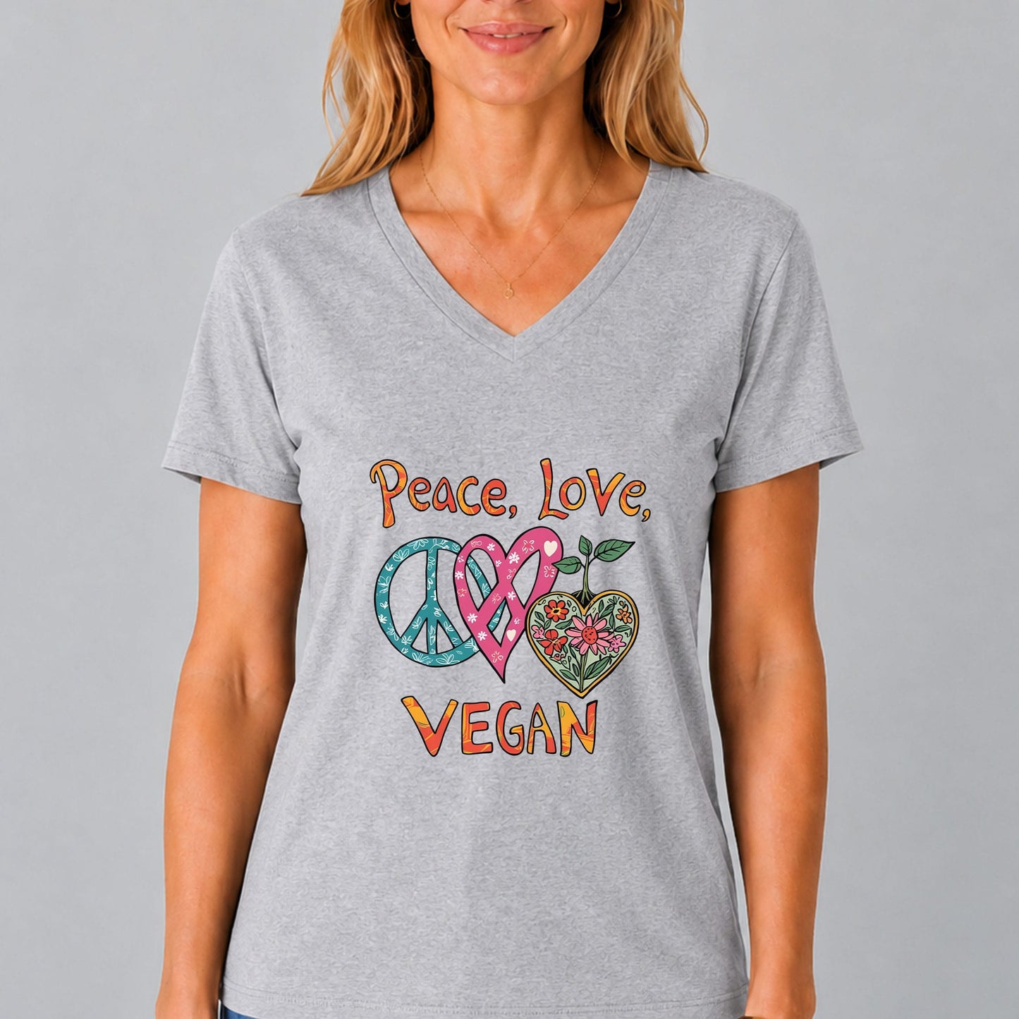 Peace Love Vegan V-Neck T-Shirt