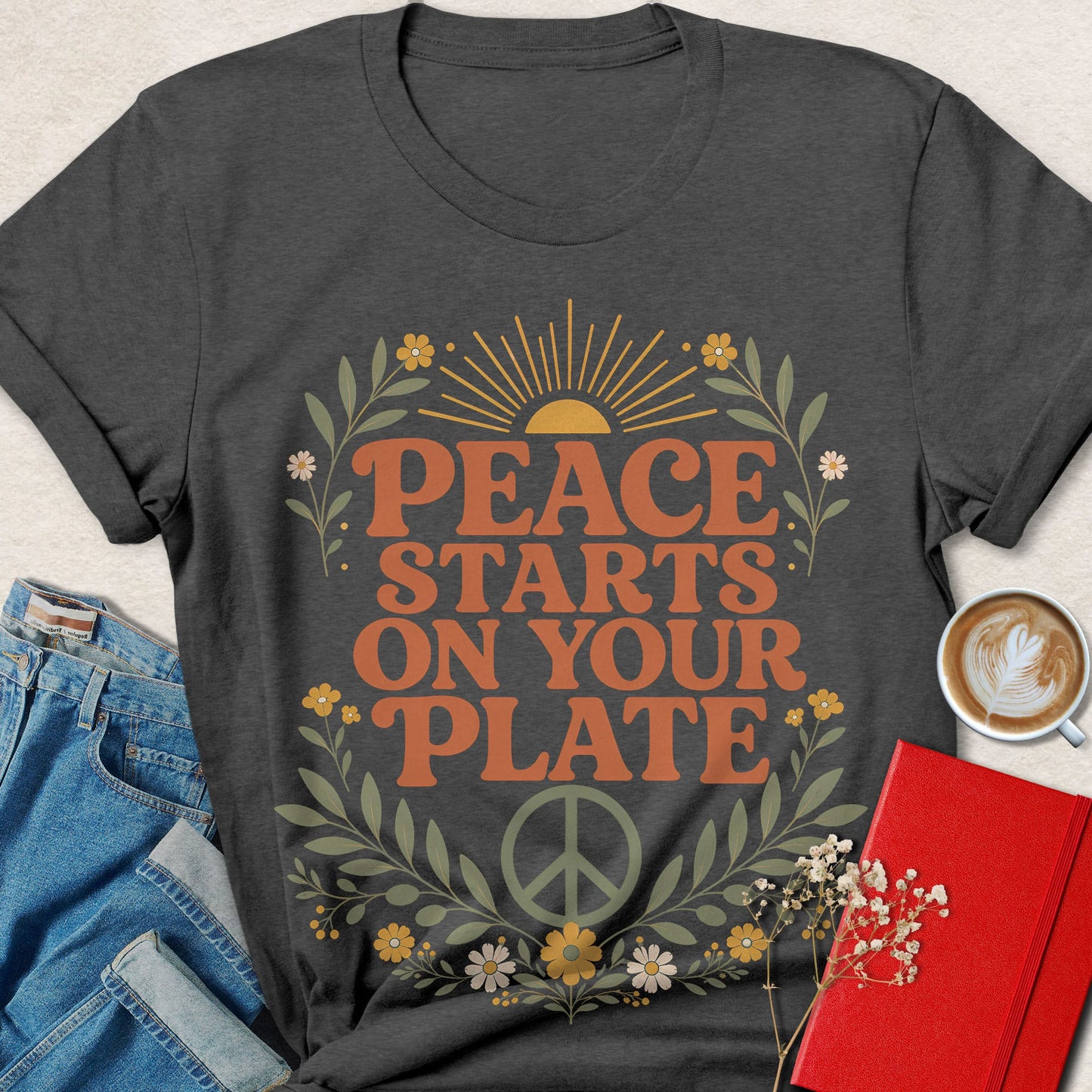 Peace Starts on Your Plate Floral T-shirt