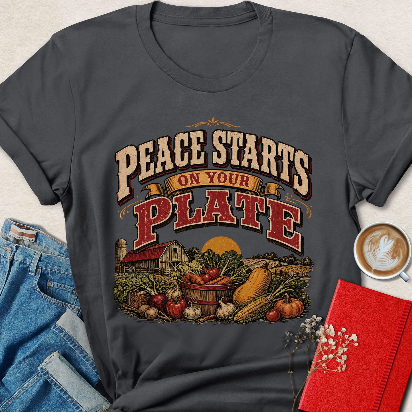 Peace Starts on Your Plate Farm Harvest Vegan T-Shirt