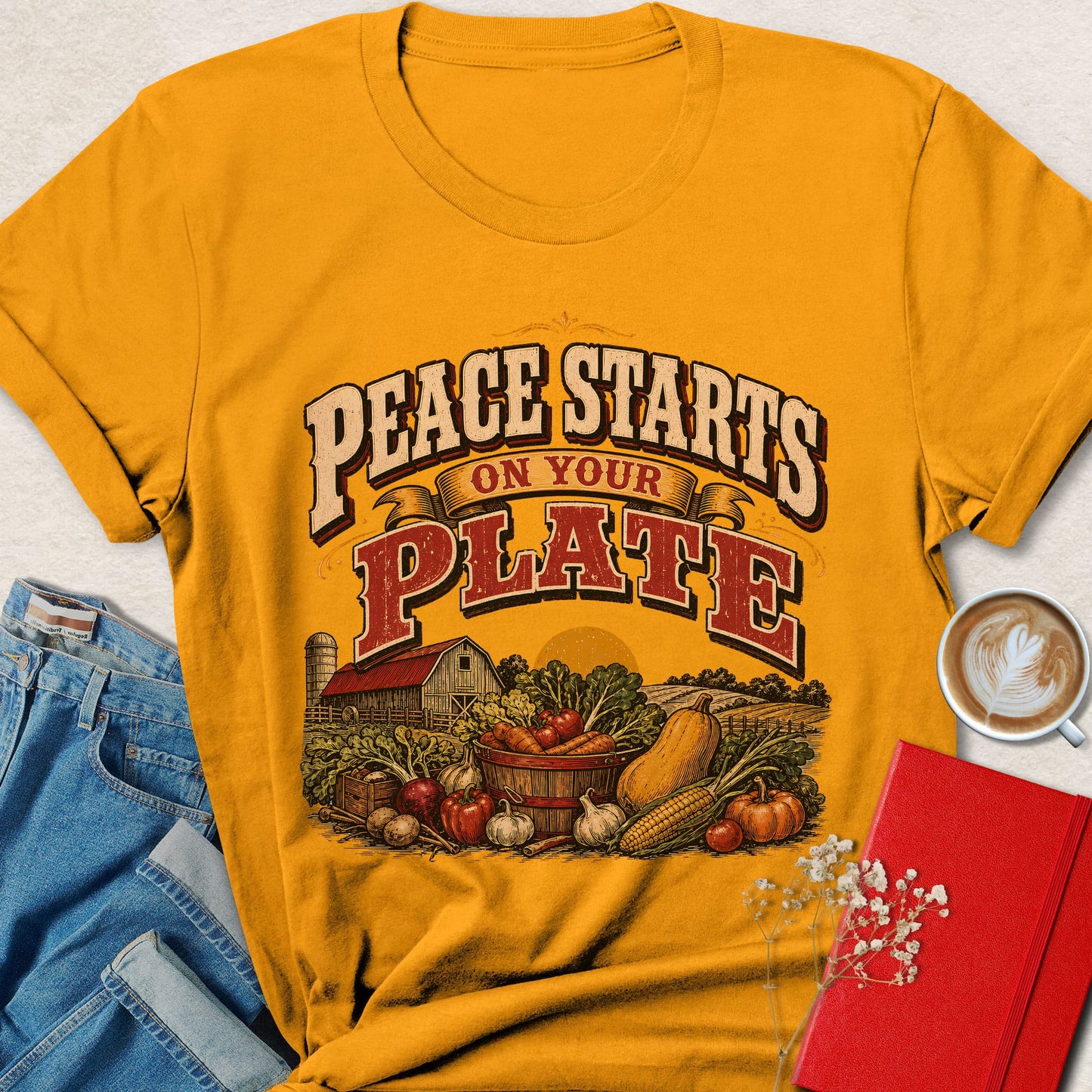 Peace Starts on Your Plate Farm Harvest Vegan T-Shirt