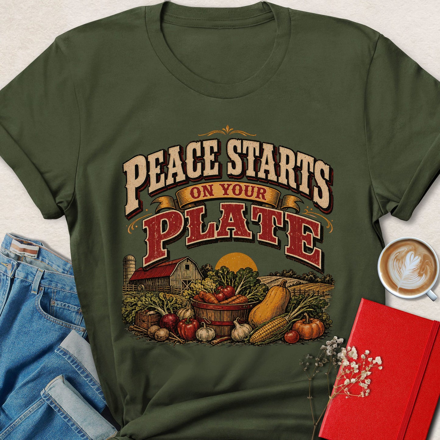 Peace Starts on Your Plate Farm Harvest Vegan T-Shirt
