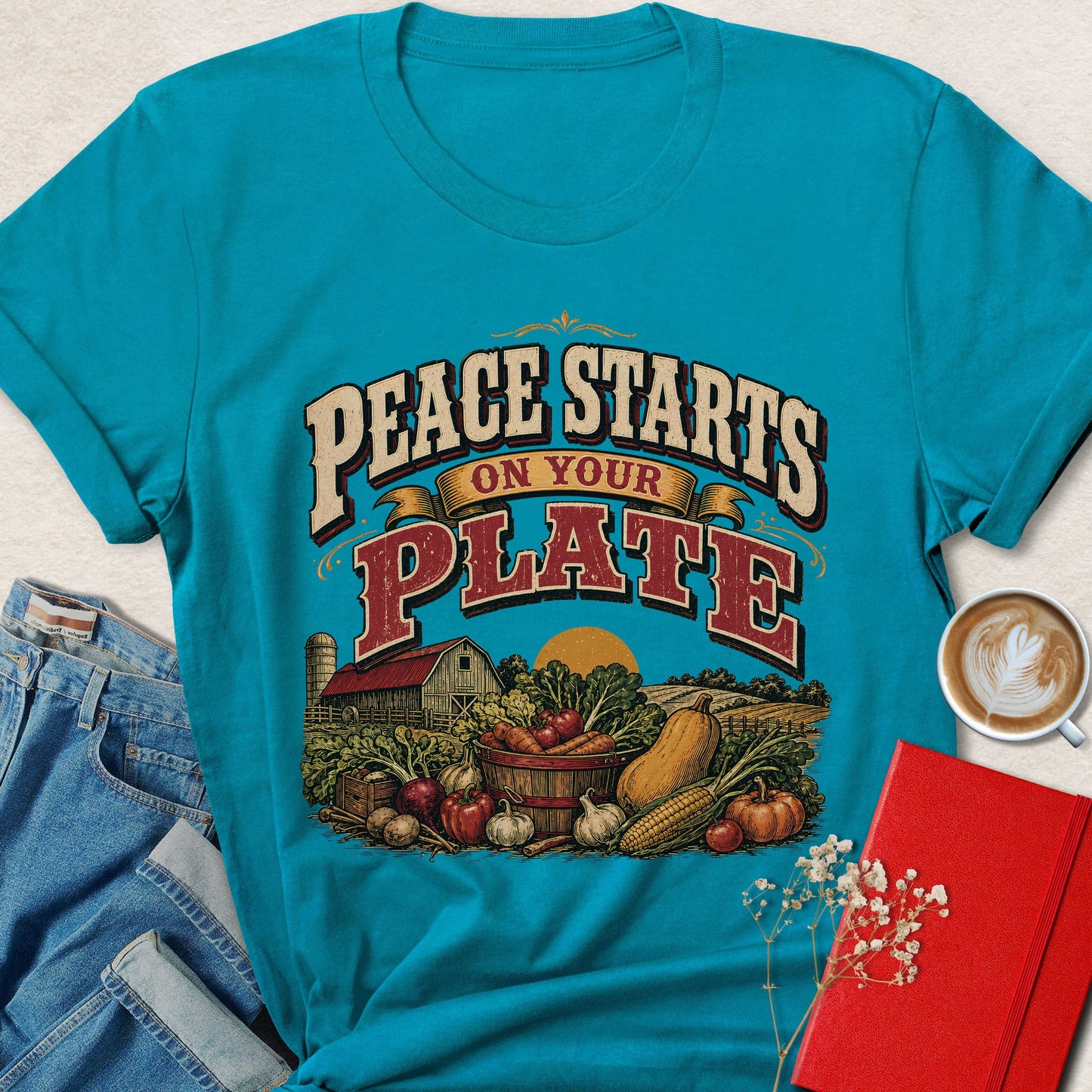 Peace Starts on Your Plate Farm Harvest Vegan T-Shirt