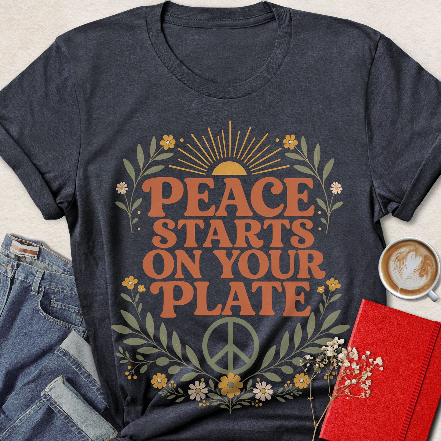 Peace Starts on Your Plate Floral T-shirt