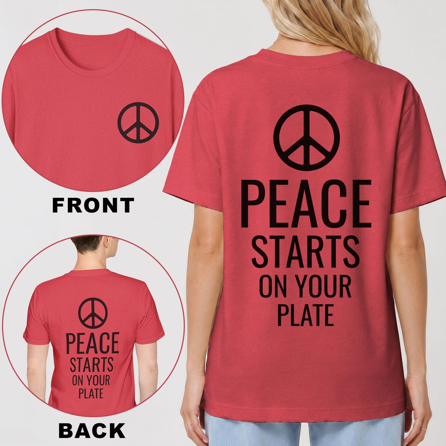 Peace Starts on Your Plate Back Print T-Shirt