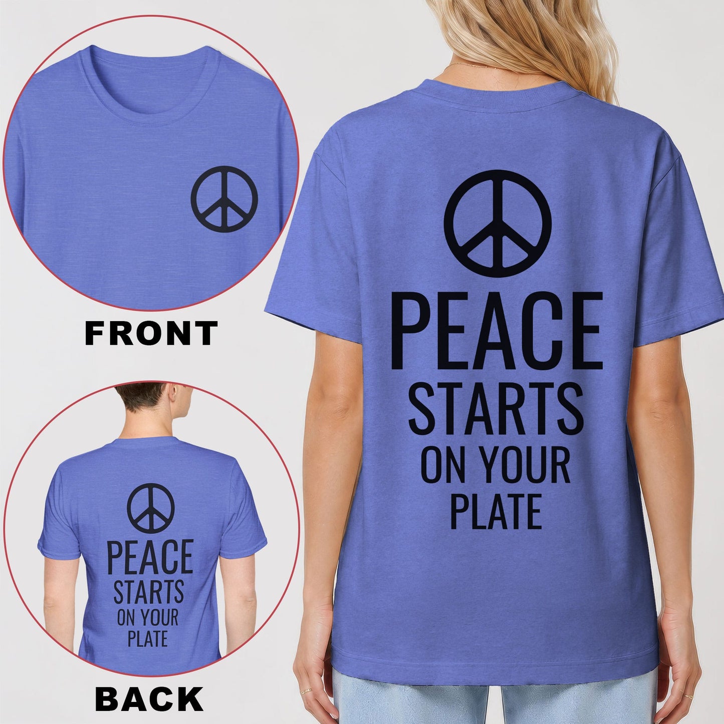 Peace Starts on Your Plate Back Print T-Shirt