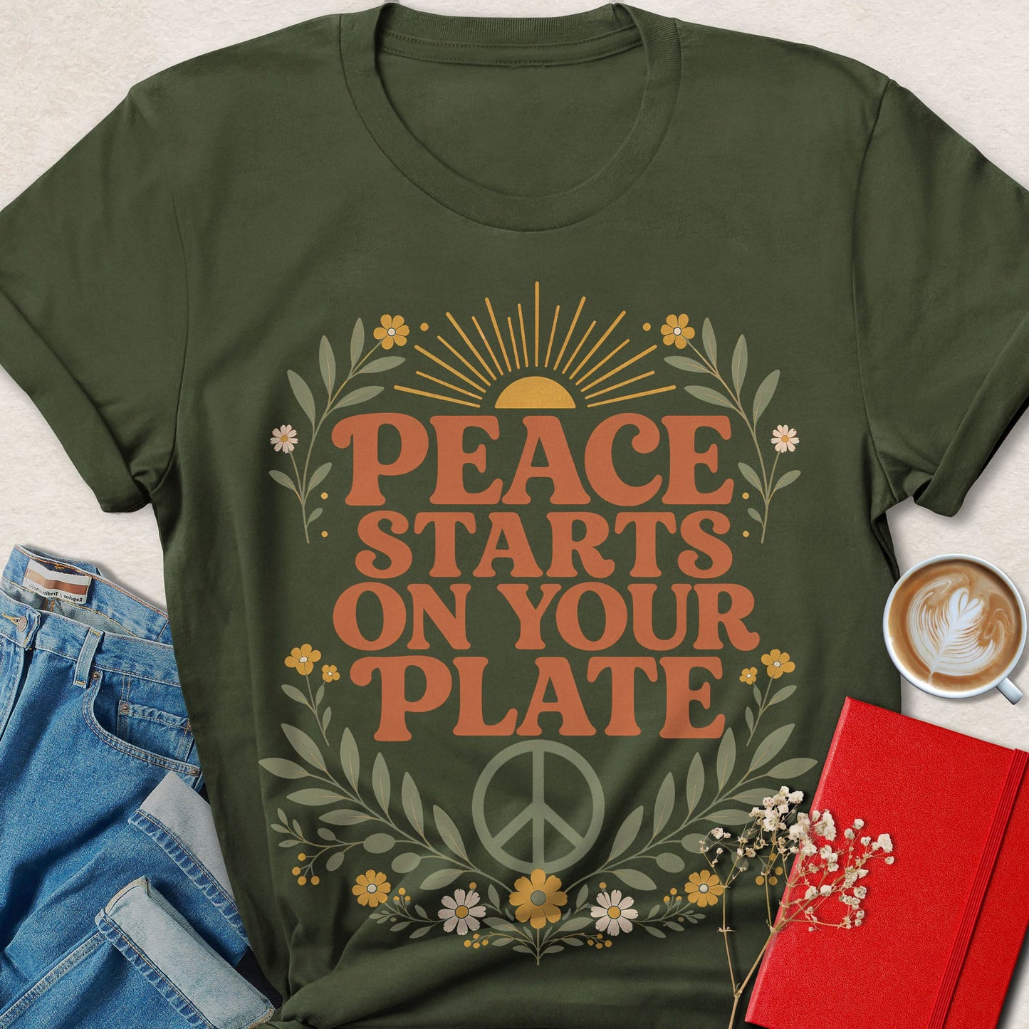 Peace Starts on Your Plate Floral T-shirt